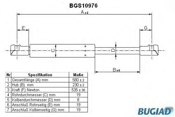 BUGIAD BGS10976 Gas Spring, boot-/cargo area